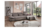 Komfort - Ecksofa vito Fulla, in der Farbausführung Taupe mit Kissen, in einem Raum stehend