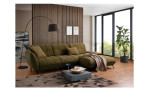 Komfort - Ecksofa vito Creda, in der Farbaführung Olive, in einem Raum stehend mit Kissen