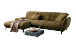 Basis - Ecksofa vito Creda, in der Farbe olive mit einem Tisch, Kissen und Decke