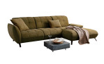 Basis - Ecksofa vito Creda, in der Farbe olive mit einem Tisch, Kissen und Decke