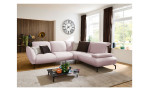 Basis-Ecksofa vito Bevy, in der Farbausführung Rose, in einem Raum stehend