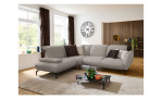Basis-Ecksofa vito Bevy, in der Farbausführung Grau, in einem Raum stehend, Draufansicht