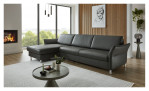 Basis-Ecksofa vito Spring in Echtleder Anthrazit. Auf einem dekorierten Hintergrund.