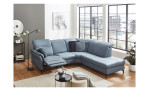 Komfort-Ecksofa vito Sardena, in der Farbausführung Greyblue, mit Kissen und der Relaxfunktion