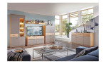 Sideboard vito Samba in Naturbuche Dekor mit 3 Schubkästen und 3 Türen in Grau matt, Milieubild