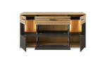 Sideboard Set One Quincy mit zwei Glastüren, einer Schublade und zwei Klappen, beleuchtet, geöffnete Ansicht