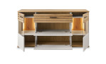 Sideboard Set One Quincy in Lichtgrau mit 2 beleuchteten Glastüren, Schubladen und 2 Klappen