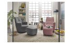 Hocker set one 1450 in der Farbausführung rosa, mit den passenden Sessel und ein weiteren Sessel und Hocker in einer anderen Farbe
