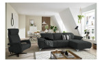 Komfort - Ecksofa Musterring MR 370, in der Farbausführung stone mit einem Sessel, im Raum stehend