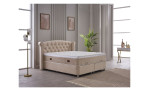 Bett Mello, in der Farbausführung Beige, in einem Raum stehend