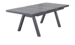 Gartentisch Kermao mit Keramikplatten in dunkelgrauer Holzoptik und Gestell aus Aluminium in Anthrazit, ausgezogen