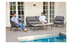 Lounge-Set Cliff mit dunkelgrauem Rope, anthrazitfarbigen Auflagen, Gestell aus Aluminium in Anthrazit und Tischplatte aus Sinterstein, Milieu