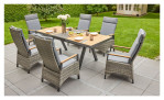 Gartentisch Kumasi mit Tischplatte aus Teakholz und Keramik, sowie Gestell aus Aluminium in Anthrazit, Ansicht im Milieu