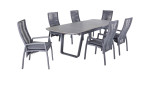 Gartentisch Diwo in grau mit Synchronauszug und Gestell aus Aluminium in Anthrazit, Ansicht im Set