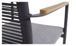 Dining-Set Genua mit dunkelgrauem Rope, Tischplatte aus bedrucktem Glas und Gestell aus Aluminium in Anthrazit, Detail Stuhl