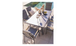Dining-Set Grado 6-tlg. in grau, Tischplatte aus 3D-Glas und Gestell aus Aluminium, Ansicht im Milieu