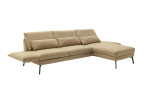 Komfort - Ecksofa Spin, in der Farbausführung gelb, Schrägansicht mit deinen runtergeklappten Armlehnen