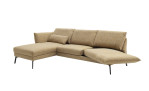 Komfort - Ecksofa Spin, in der Farbausführung gelb, Schrägansicht mit der Drehsitzfunktion