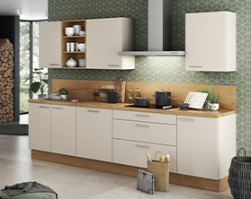 Wohnküche TURIN mit Hängeschrank-Regalen und Küchenzeile Wohnküche TURIN mit Hängeschrank-Regalen und Küchenzeile