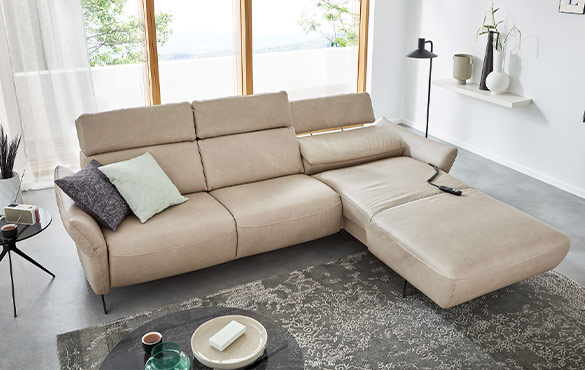 Musterring Ecksofa MR-280 Musterring Echtleder Ecksofa MR-280 in der Farbe Pearl, inkl. manueller Kopfteilverstellung