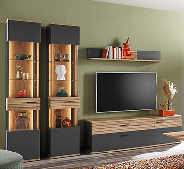 Set one Wohnwand Quincy Set one Wohnwand Quincy in Anthrazit mit Absetzungen aus Eiche-Nachbildung