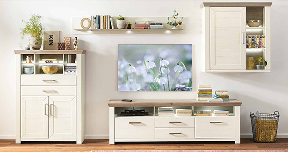 Wohnzimmer im Landhausstil mit Wohnwand set one York Wohnzimmer im Landhausstil mit Wohnwand set one York in Weiß