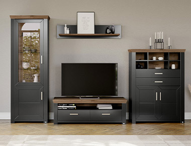 Wohnwand York im modernen Landhausstil Wohnwand 'York' im modernen Landhausstil in der Farbe Graphite
