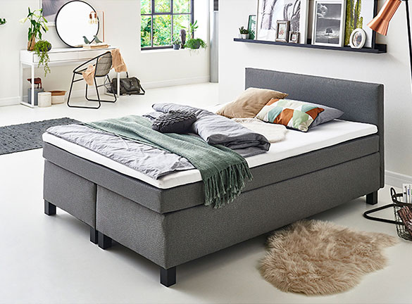 Zeitlos Boxspringbett Peggy Boxspringbett Peggyim zeitlosen Stil, mit grauem Microfaserbezug